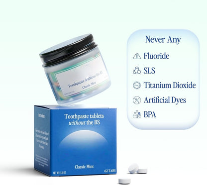 Toothpaste Tablets - Nano Hydroxyapatite, Fluoride & Plastic Free, Eco & Travel Friendly - Remineralize with NHA (1 Month)